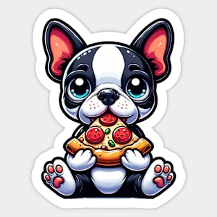 Boston Terrier Eating Pizza Sticker